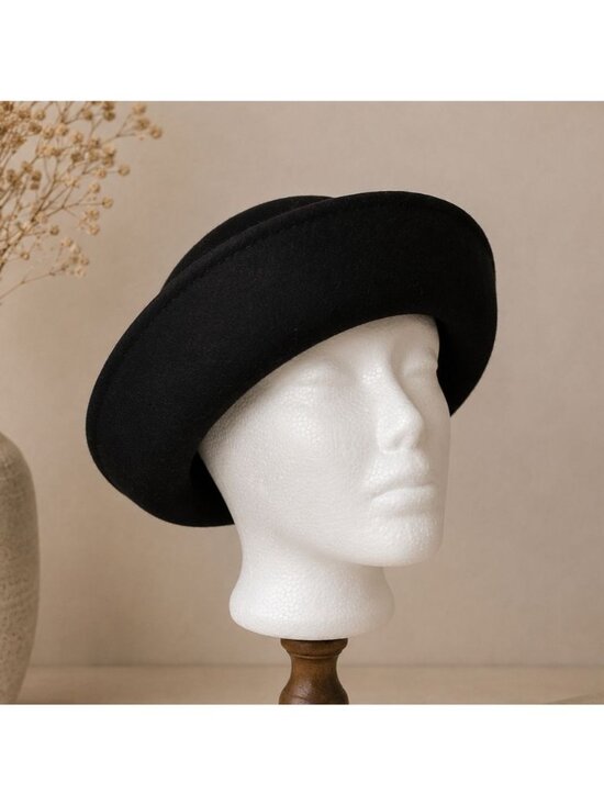 Vintage Black Wool Bowler Hat Upturn Brim Derby Formal Church Hat Winter Milline main image 14